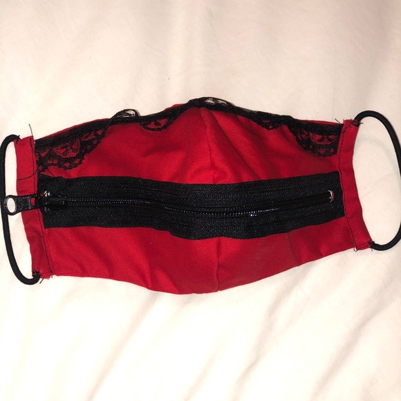 Red and black Zip the lips face mask - Picture 2 of 2